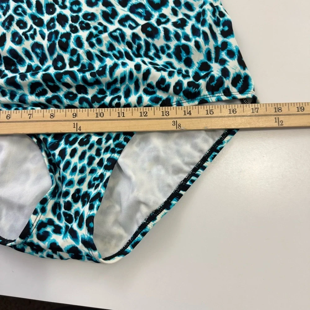 Jantzen Women’s M One Piece Halter / Strapless Swimsuit Blue Black Cheetah Print